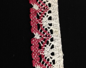 Vintage White and Red Knit Lace Trim!