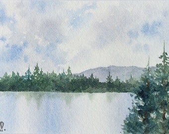 Original Watercolor Painting ACEO - Wilderness lake