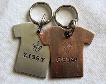 Custom Hand Stamped Dog ID Tag, Tee Shirt for Dogs Personalized Dog Tag, Tag for Dog, Copper Dog Tag, Aluminum Pet ID Tag