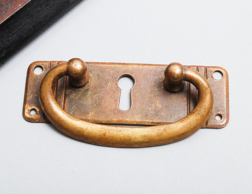 Antique solid brass key hope escutcheon plate with drawer pull
