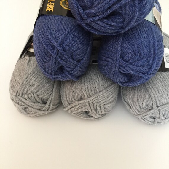 Grey & Blue Chunky Yarn Lion Brand Wool Ease by CrochetByMichele