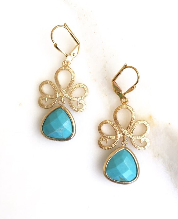 SALE Turquoise Jewelry. Turquoise Stone Drop Earrings.