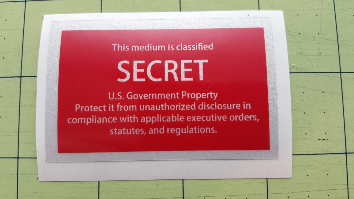 U.S. Government "SECRET" classification - reflective sticker - SALE