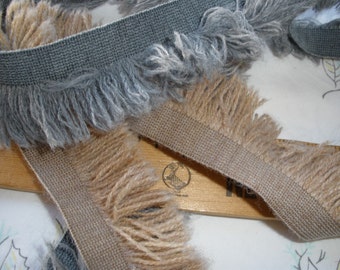 Boho Brush Fringe trim 7/8" fringe width Gray or Sand 1 3/8" wide BTY retro yards yardage craft costume yarn ribbon fringe bags hats cool