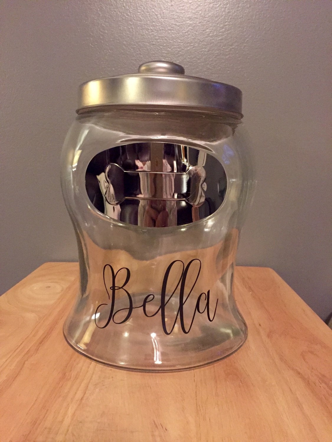 Personalized Dog Treat Canister / Treat Jar Clear Glass w/