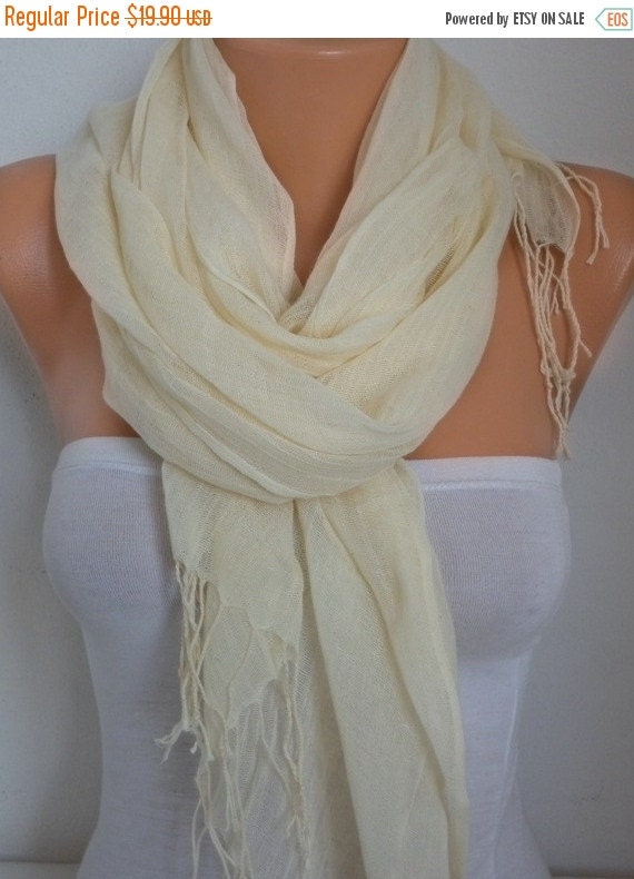 Cream Cotton Scarf Fall Shawl Cowl Bridesmaid Gift by fatwoman