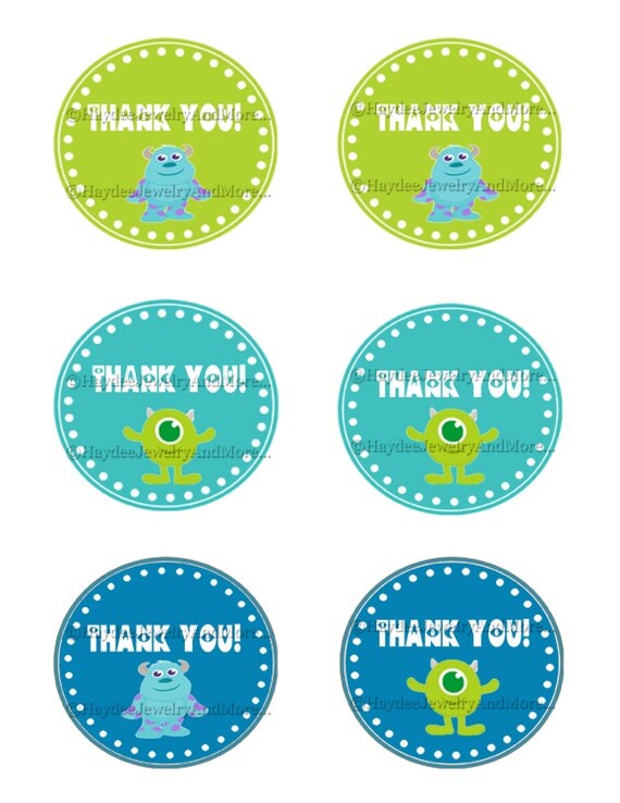 Monster inc Thank You Tags Favor Tags Birthday Baby