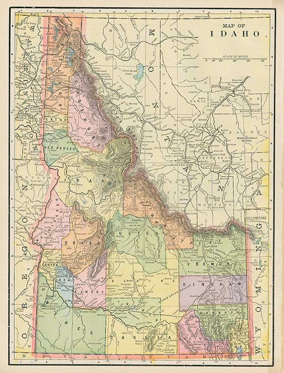 IDAHO STATE map High resolution downloadable file 1899 map