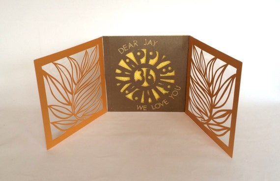 HAPPY BIRTHDAY Tri-Fold Book Card Original Design w/Paper Cuts