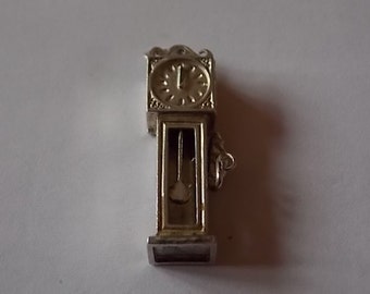Vintage Silver Grandfather Clock Moving Mouse Charm LOVELY