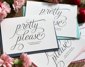 Will You Be My Bridesmaid Cards Funny Pretty Please Maid of Honor, Wedding Party- Pink Cute Card to Ask Bridesmaid, Bridesman (Set of 6)