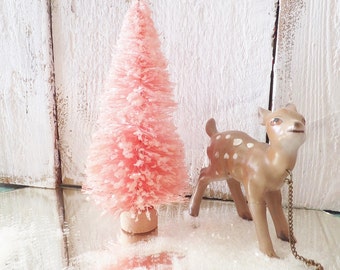 4" PINK Bottle Brush Tree ~ Glittered ~ Fairy Garden ~ Putz House ~ Shabby Chic Doll House Decor ~ Christmas