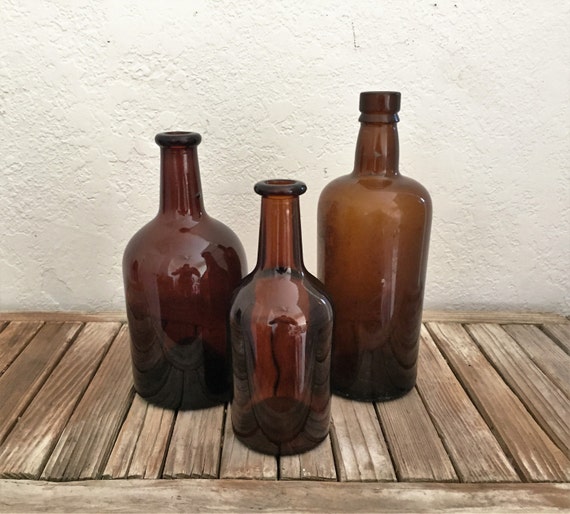 Vintage Set of Brown Liquor Bottles Scotland