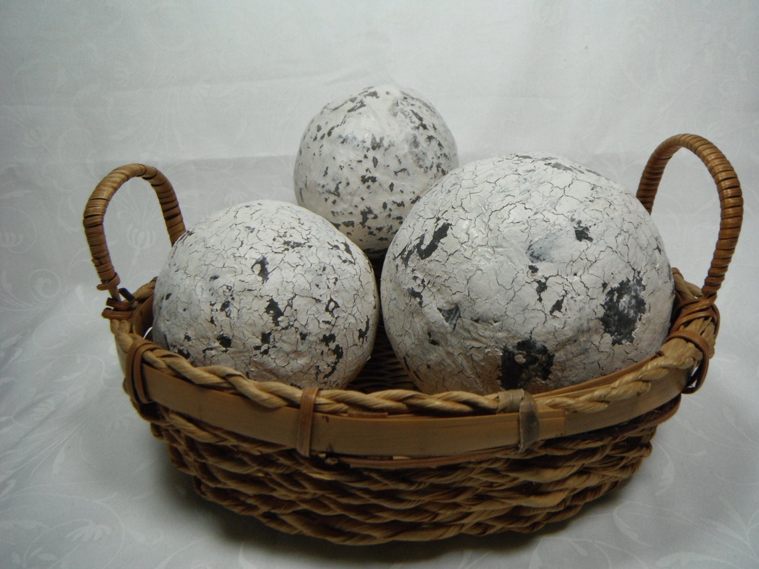 Three Ball Bowl Fillers Ornies Tucks Paper Mache Primitive