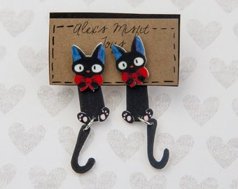 Kiki's Delivery Service Inspired Black Jiji Cat Clinging Faux Gauge Earrings