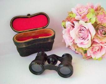 Vintage Opera Glasses Binoculars Lemaire Fabt Paris with Suede Leather Carry Case French Opera glasses