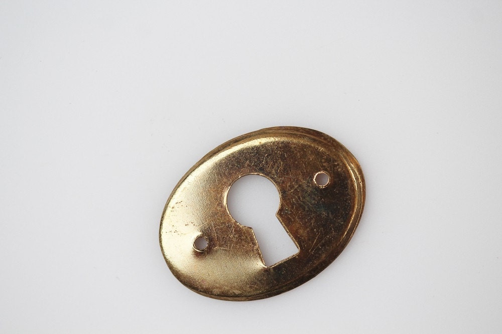 Vintage Brass Keyhole Plate Stamped Brass Escutcheon Oval Brass Architectural Keyhole Plate