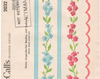 1955 - McCalls 2032 Vintage Transfer Pattern Dainty Forget Me Not Banding Scalloping Embroidery Linens Household Sheets Towels Clothing