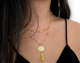 Gold Tassel Boho Necklace