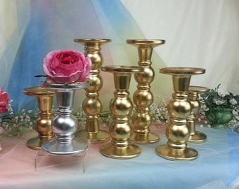 Glass Round Candle Holders, Pillar Candle Holders, Clear Gold votive holders, Wedding Centerpiece, Unity Candle Holder / 1 per order