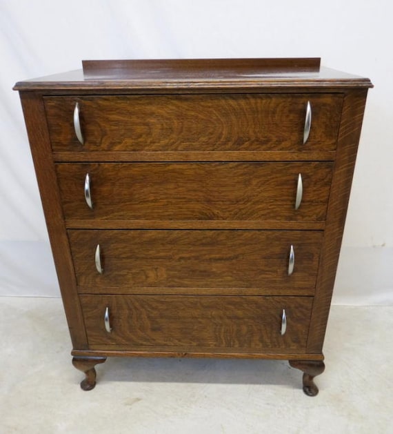 Antique Art Deco Golden Oak Highboy Chest of 4 Drawers Hi Boy