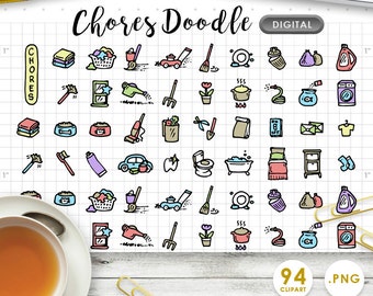 DIGITAL CLIPART Chores, Cleaning, Daily Doodle Handdrawn. Downloadable. Great for making planner stickers. Life Planner. Erin Condren.