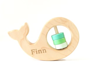 Personalized Rattle Baby Rattle Baby Toy Wooden Rattle Whale Rattle Baby Shower Gift Personalized Toy Baby Gift Wooden Toy Wood Rattle