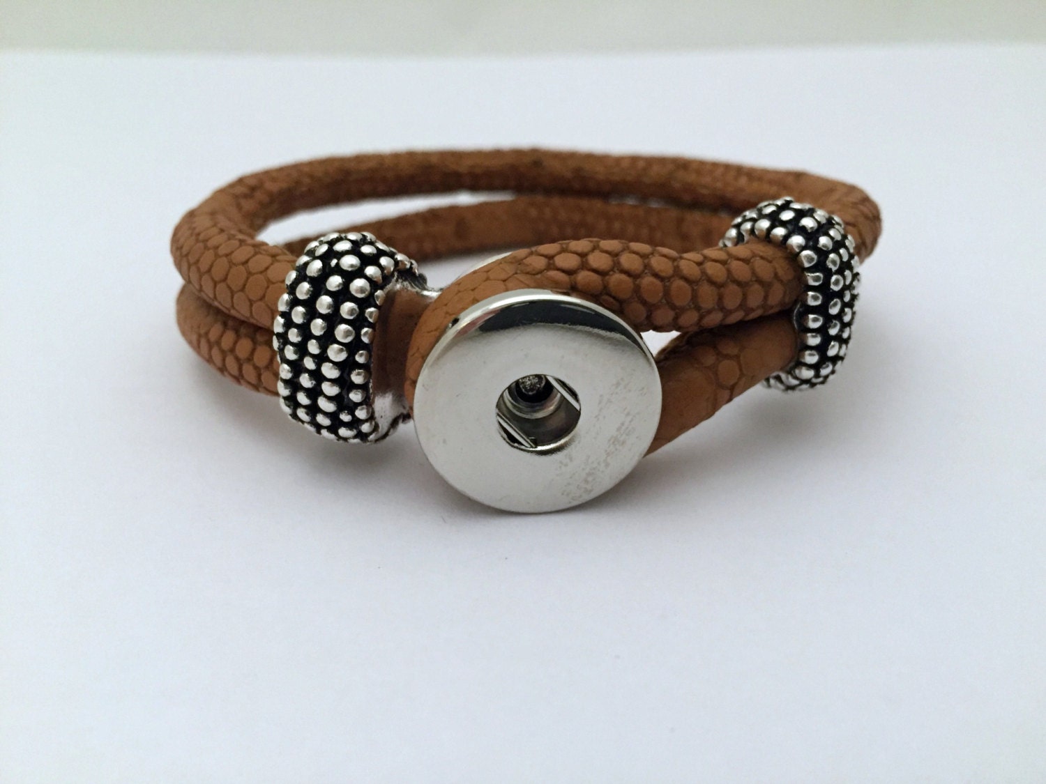 B500 Brown PU Leather Snap Bracelet 18mm by SimpleEleganceCole
