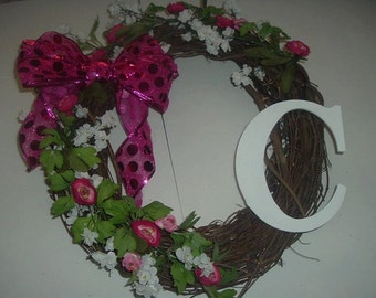 Pink and White Vine Wreath- 20-22 " across
