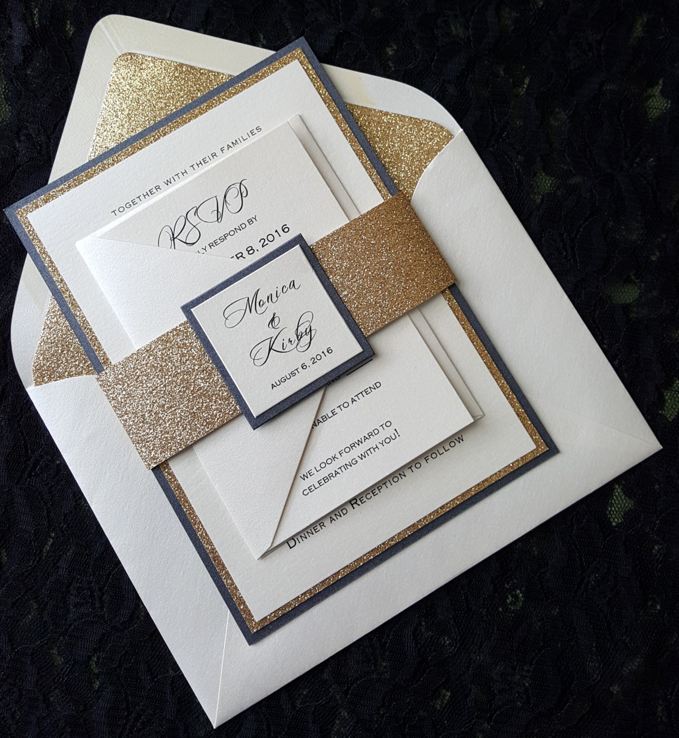 Glitter Wedding Invitation Gold Glitter Wedding Invitation