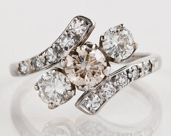 Vintage Engagement Ring - Vintage 1940s 14k White Gold 3-Stone Diamond Ring