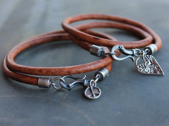 His and Hers Bracelets Sterling Silver and Leather Matching