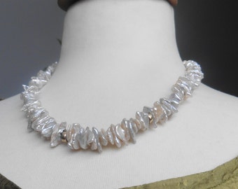 Pearl necklace pearl collier genuine Keshi pearls silvery white with 14K gold Statement original pearls naturally extravagant
