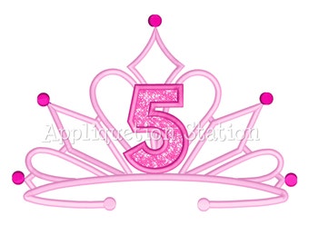 Tiara FIVE Crown Machine Applique Embroidery Design fancy Birthday princess 5 fifth INSTANT DOWNLOAD