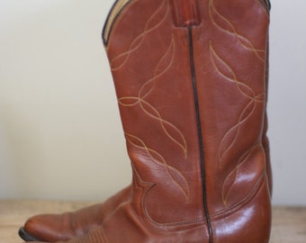 vintage tony lama brown leather cowboy boots size 10D