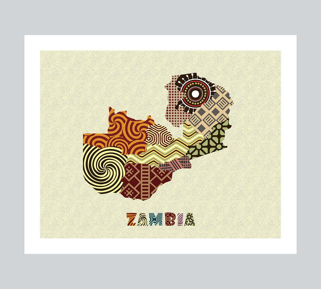 Zambia Map Art  Print Wall  Decor  Zambia Poster Lusaka 