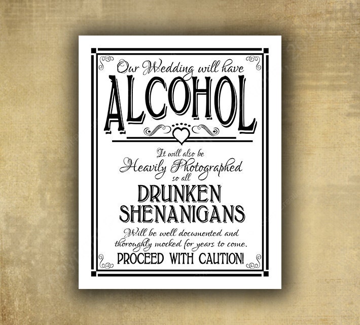 Printed Black and White Alcohol Drunken Shenanigans wedding