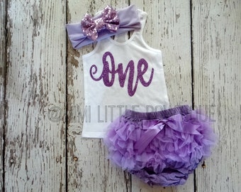 Lavender First Birthday tank top outfit- First Birthday Birthday Outfit- 1st Birthday Outfit- One birthday- Bloomers set-cake smash