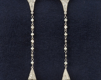 Superb Belle Epoque 3.90 Ct diamond and pearl drop earrings