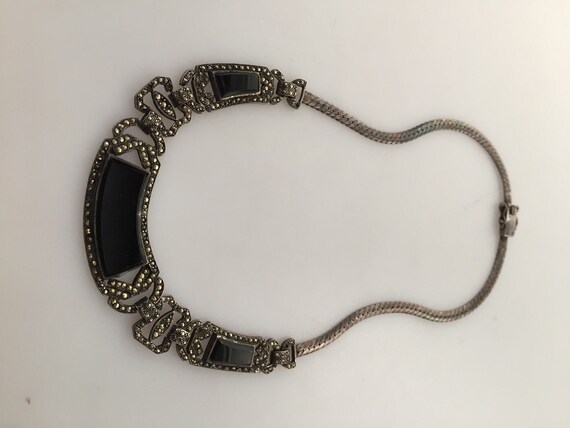 1970s Vintage MARCASITE Necklace Sterling Marcasite ONYX