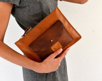 Brown leather clutch / Camel leather bag / Large by AnaKoutsi
