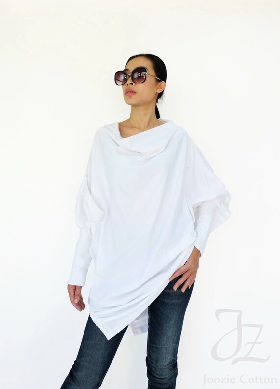 NO.59 Off-White Cotton Jersey Batwing Tunic Loose by JoozieCotton