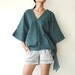 NO.13 Teal Cotton V-Neck Top, Dolman Sleeves Top, Women's Top