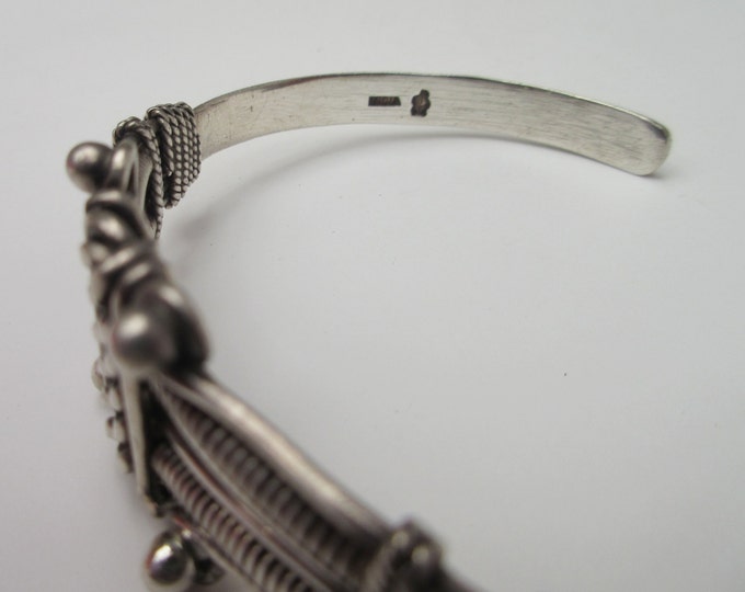 Sterling Cuff Bracelet - Silver Twisted knotted Studded - Tribal India - Bangle