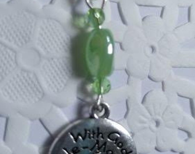 With God all Things are Possible, Matthew 19 26, Message Charm, Christian Gift, Handmade Keychain Charm, Scripture Charm, Green and Silver