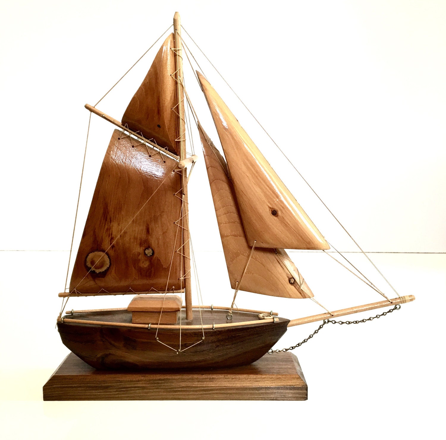 Vintage Mid Century Wooden Sailboat Sculpture