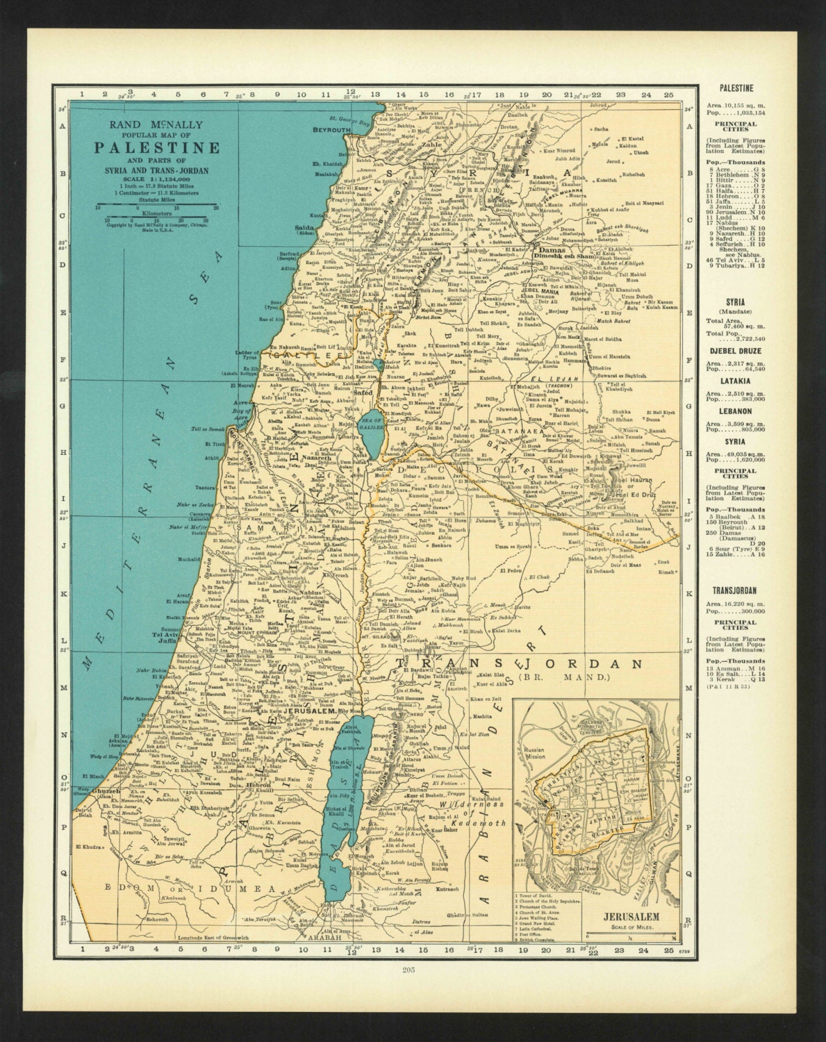 Vintage Map Palestine Syria Original 1937