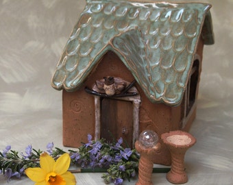 fairy garden fairy house with owl decoration over the door OOAK