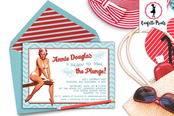 Pool Party Bridal Shower Invitation | Beach Bridal Shower | Retro Pin Up | Summer Bridal Shower - TAKING THE PLUNGE Printable Il_570xn