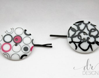 Black and White Button Bobby Pins